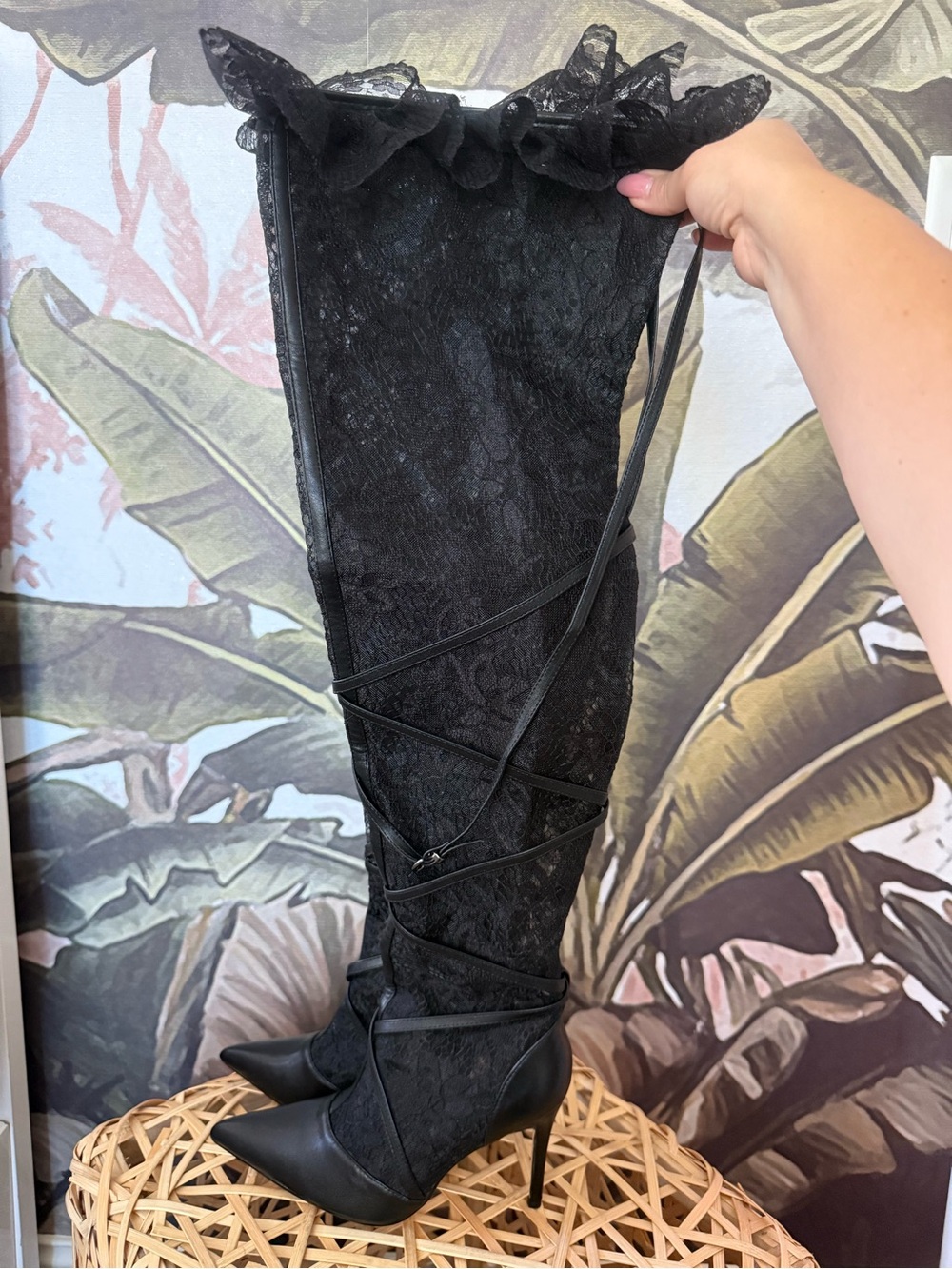 Lemonade dark romantic whimsigoth lace thigh high boots Black pointed toe - Picture 3 of 9